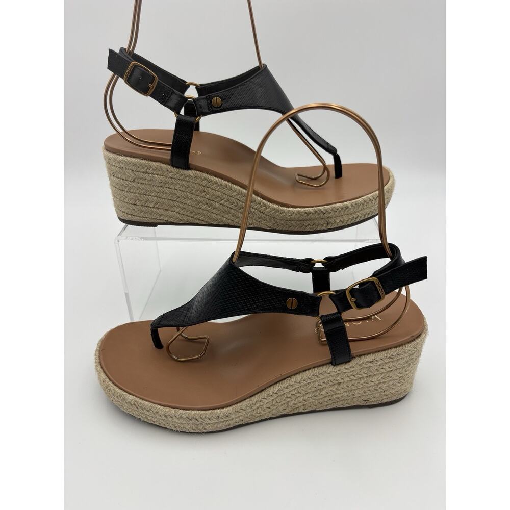 Vionic Black and Brown Espadrille Wedge Sandals